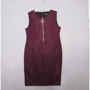 DKNY Shift Dress Plus 14 Burgundy Gold Zipper Suede Career Office Timeless ‎ NWT